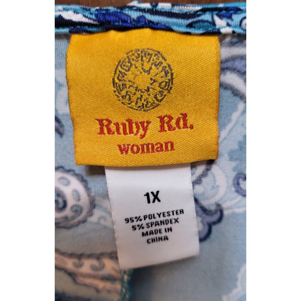 Ruby Rd. Aqua Paisley Print Blouse Womans Size 1X With 3/4 Sleeve - Picture 4 of 15